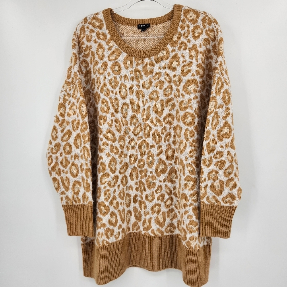 Torrid Leopard Long Sleeve Drop Shoulder Popcorn Pullover Sweater Womens Size 2X